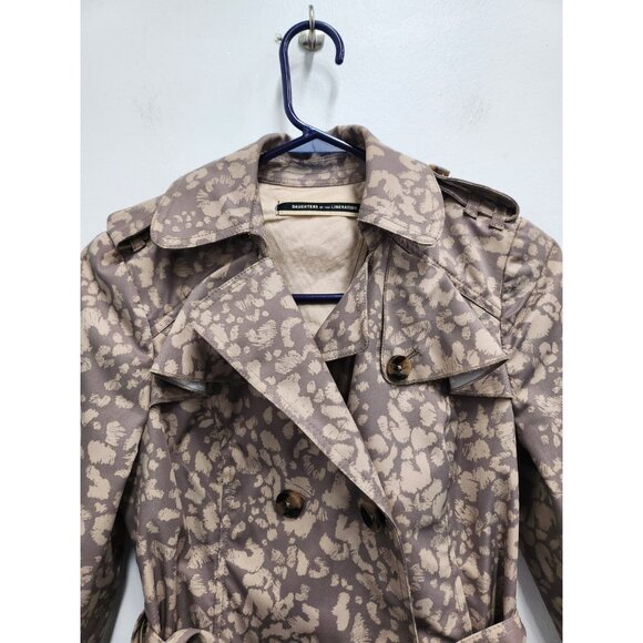 Anthropologie Daughters of the Liberation Womens Trench Coat 4 Tan Animal Print - Picture 3 of 13